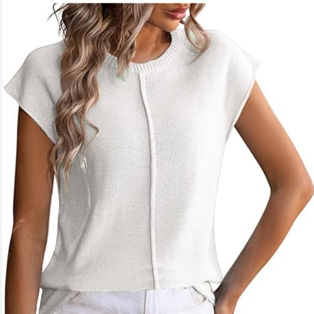 New with tags! Fashion Womens Small white knit open cap sleeve sweater top